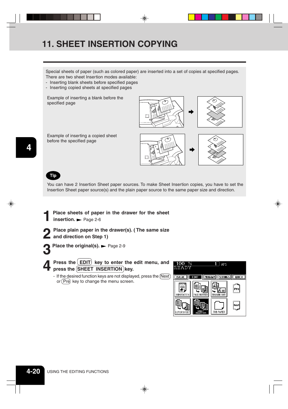 Sheet insertion copying | Sharp AR-810 User Manual | Page 76 / 178