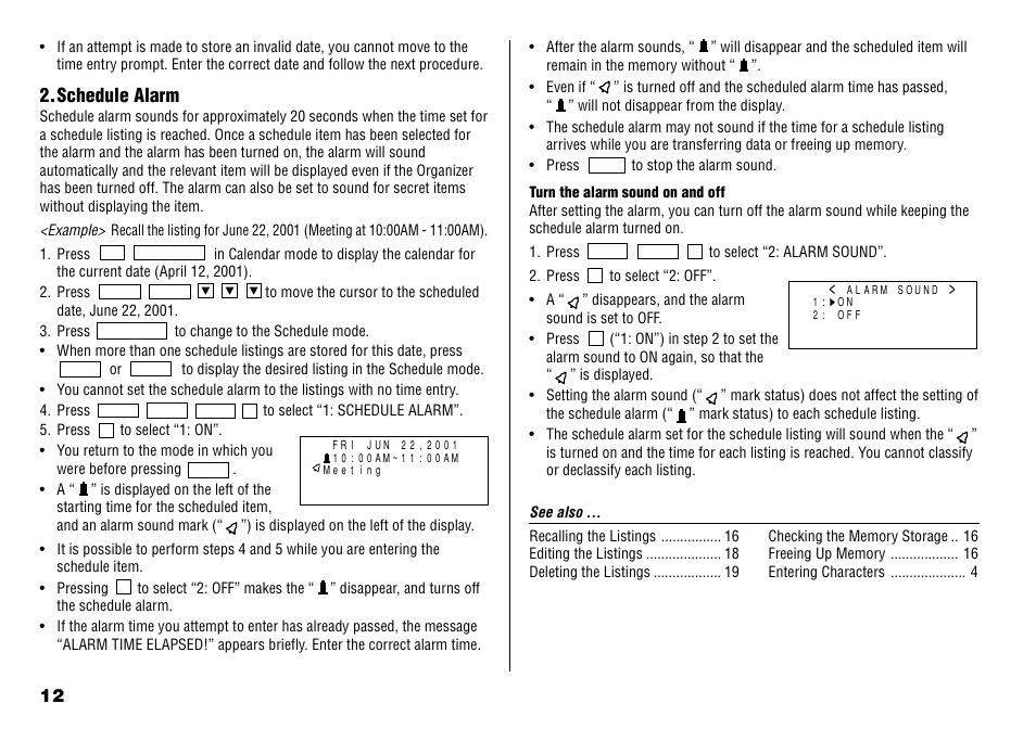 Schedule alarm | Sharp YO-190 User Manual | Page 14 / 44