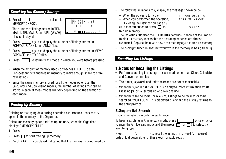 Sequential search | Sharp YO-190 User Manual | Page 18 / 44