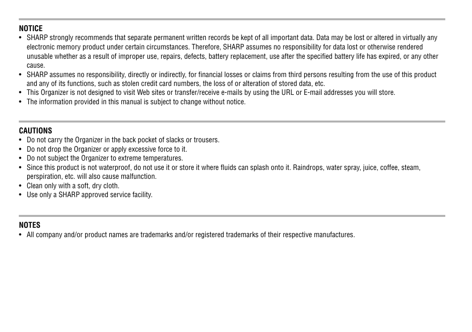 Sharp YO-190 User Manual | Page 2 / 44