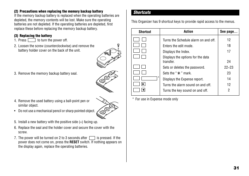 Shortcuts | Sharp YO-190 User Manual | Page 33 / 44