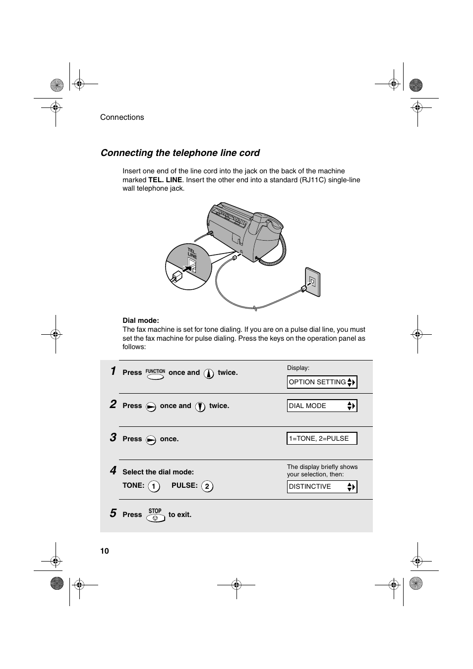 Connecting the telephone line cord | Sharp UX-P100 User Manual | Page 12 / 88