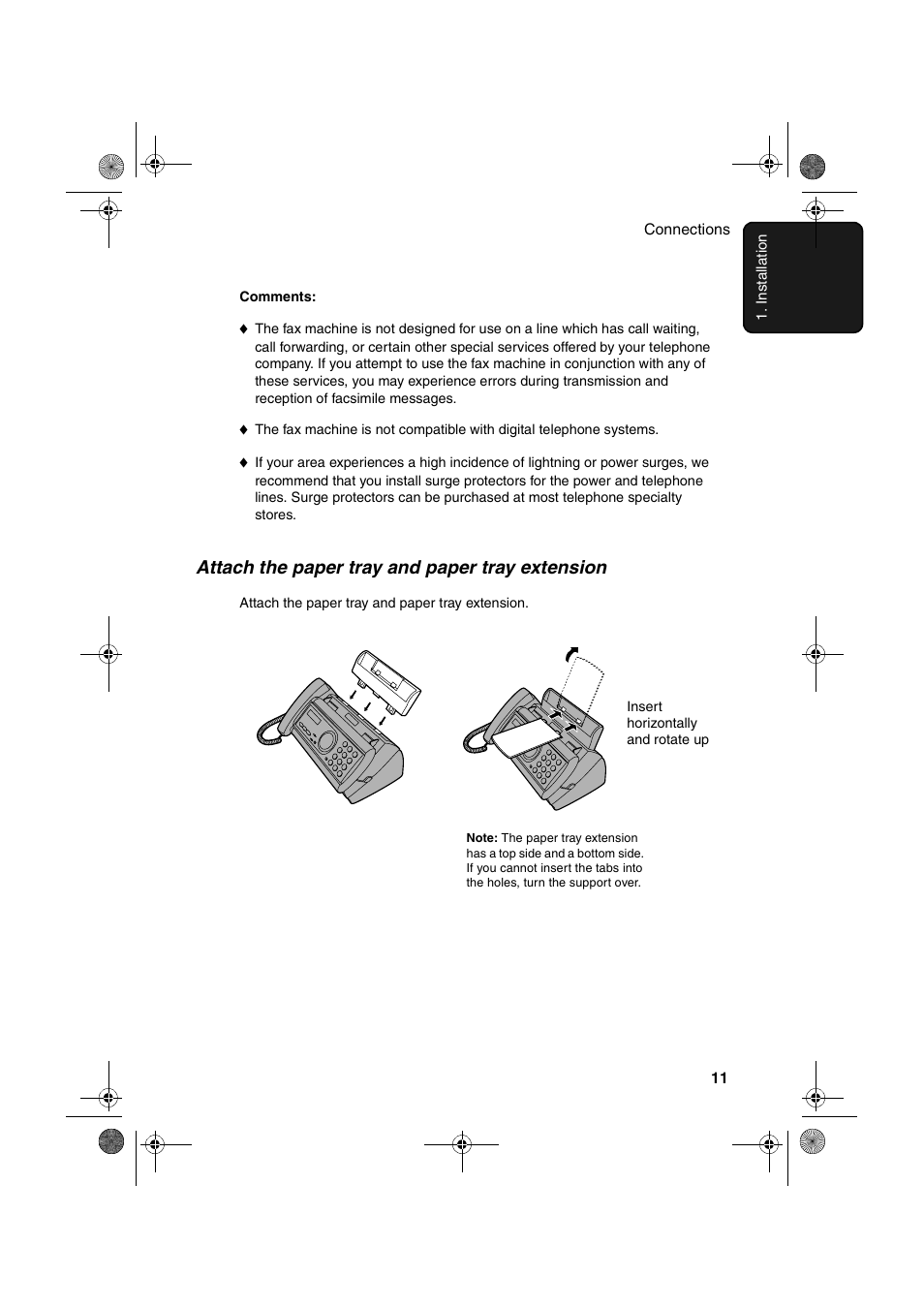 Attach the paper tray and paper tray extension | Sharp UX-P100 User Manual | Page 13 / 88