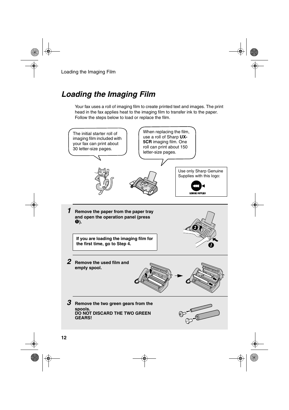 Loading the imaging film | Sharp UX-P100 User Manual | Page 14 / 88