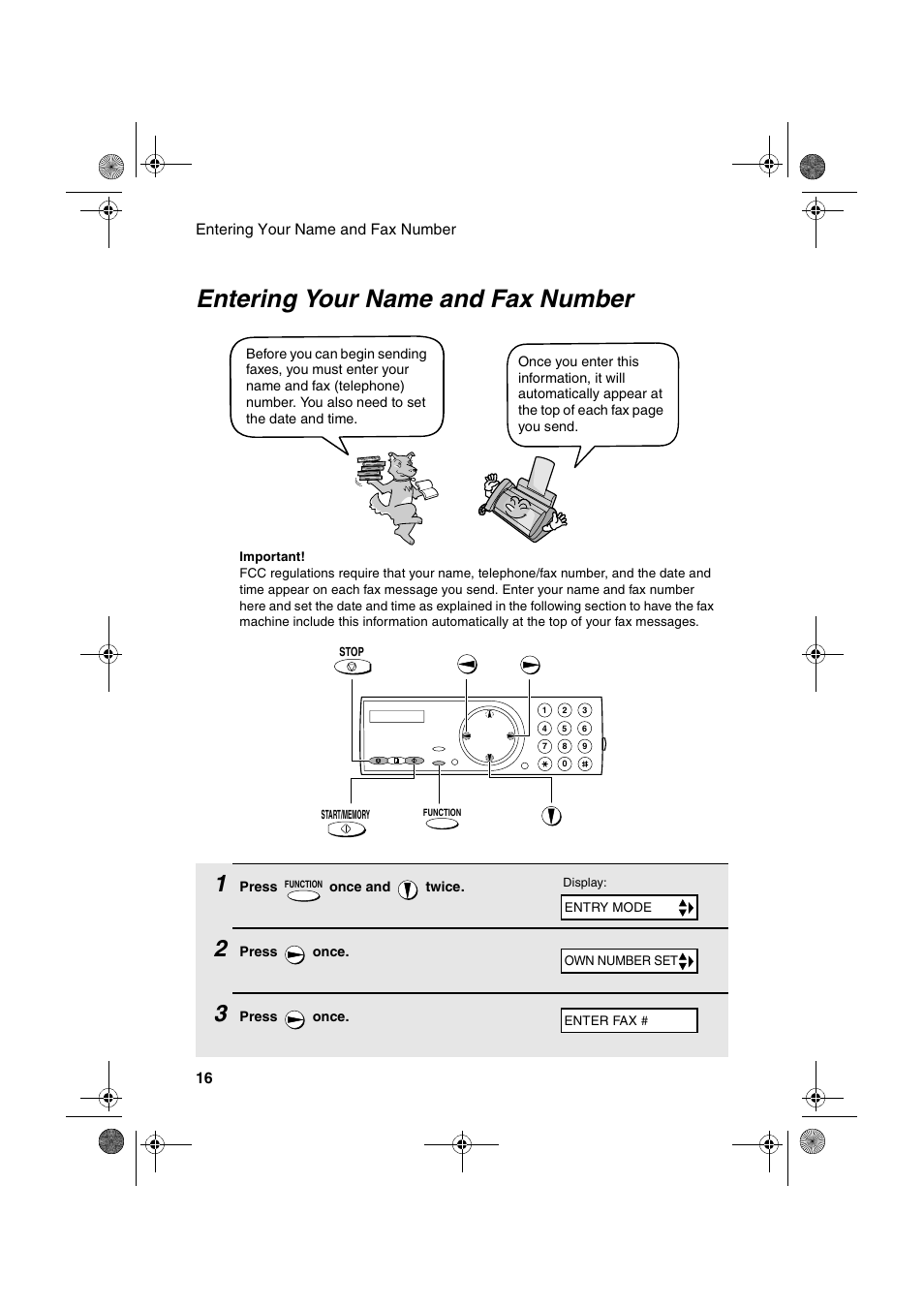 Entering your name and fax number | Sharp UX-P100 User Manual | Page 18 / 88