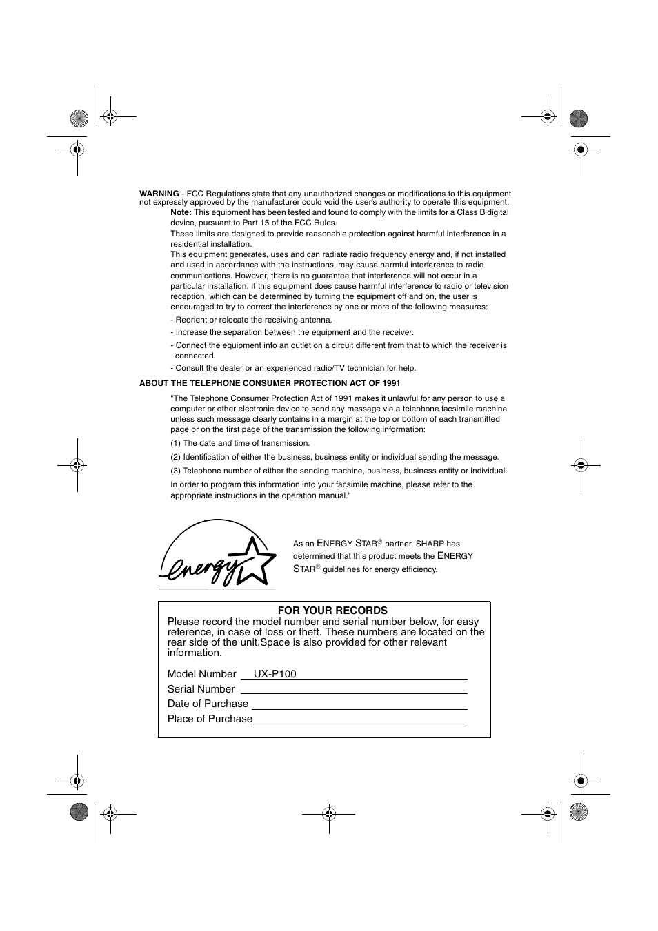 Sharp UX-P100 User Manual | Page 2 / 88