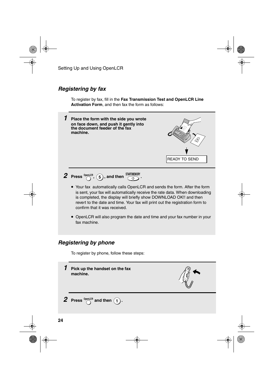 Registering by phone, Registering by fax | Sharp UX-P100 User Manual | Page 26 / 88