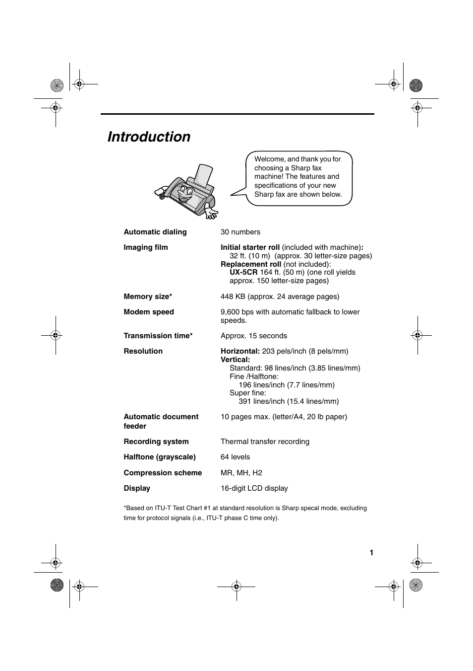 Introduction | Sharp UX-P100 User Manual | Page 3 / 88