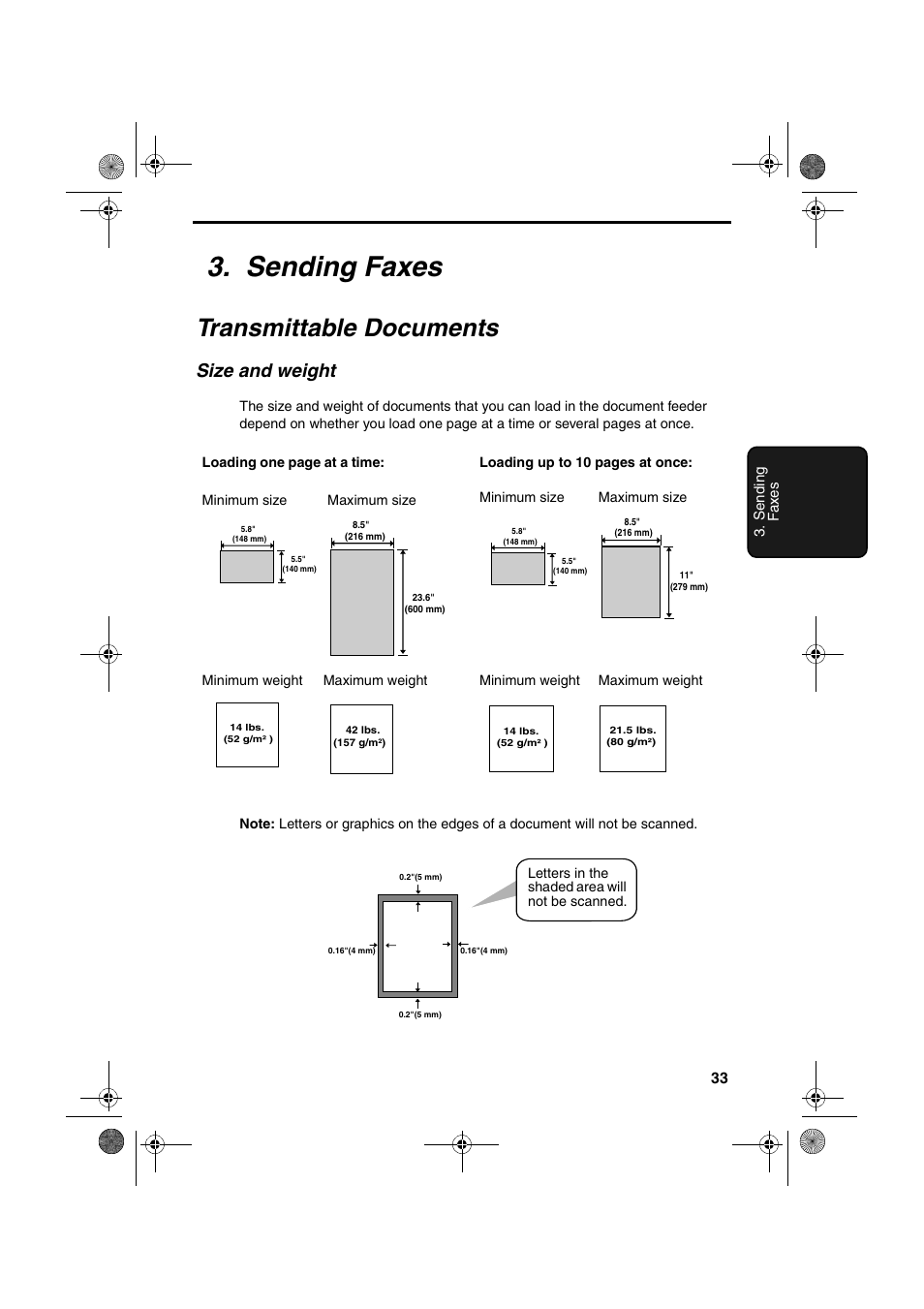 Sending faxes, Transmittable documents, Size and weight | Sharp UX-P100 User Manual | Page 35 / 88