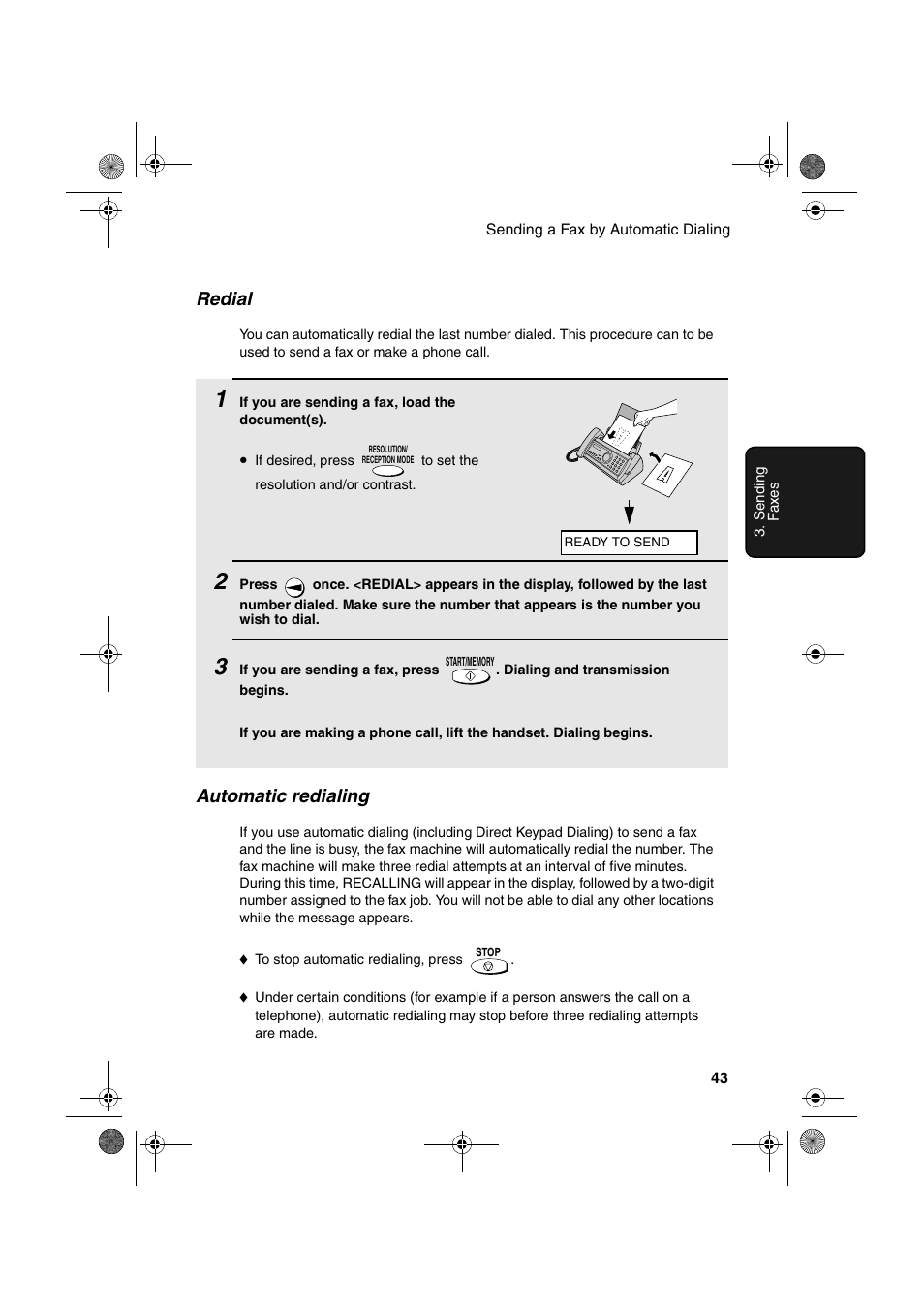 Redial, Automatic redialing | Sharp UX-P100 User Manual | Page 45 / 88