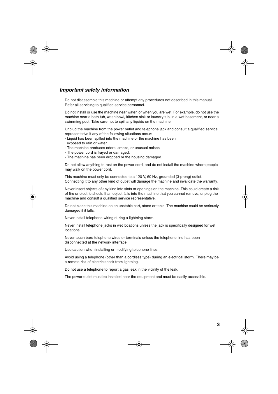 Important safety information | Sharp UX-P100 User Manual | Page 5 / 88