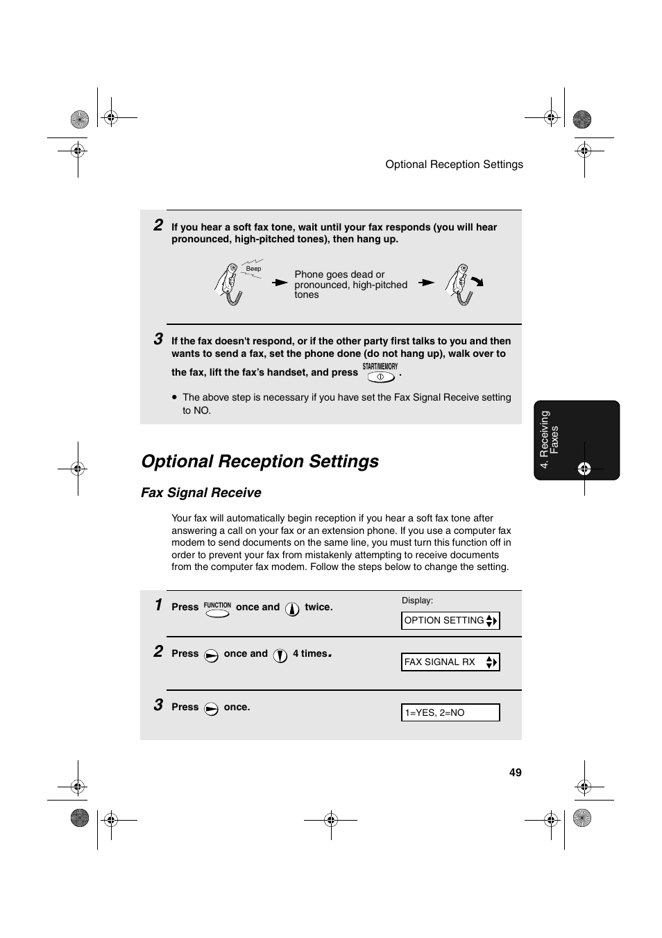 Optional reception settings | Sharp UX-P100 User Manual | Page 51 / 88