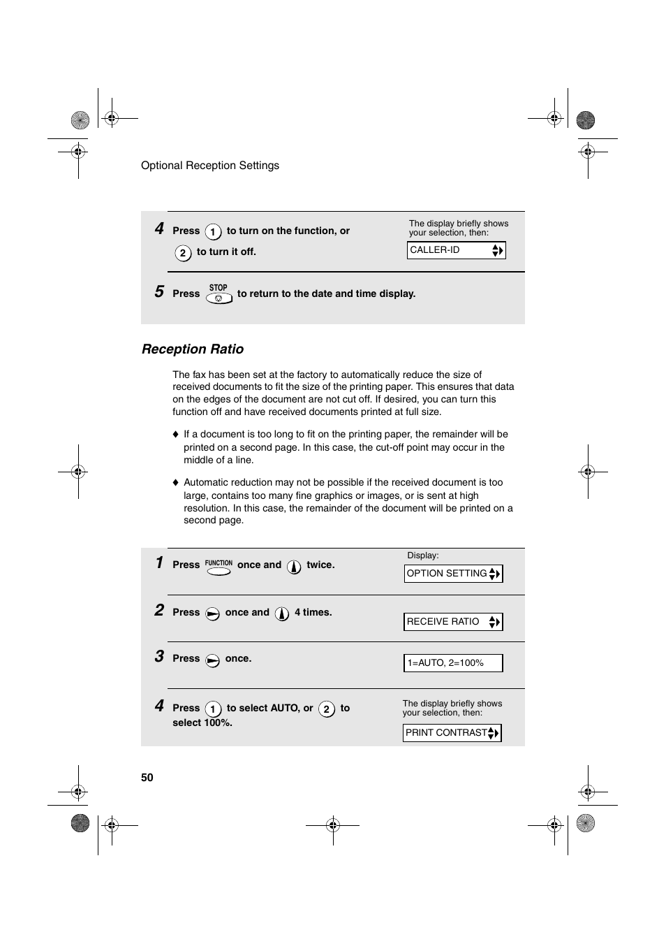 Reception ratio | Sharp UX-P100 User Manual | Page 52 / 88