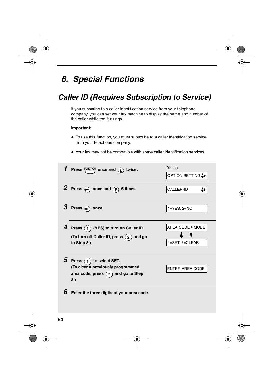 Special functions, Caller id (requires subscription to service) | Sharp UX-P100 User Manual | Page 56 / 88