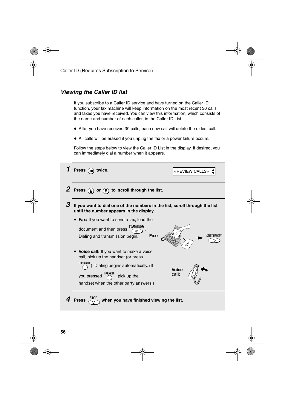 Viewing the caller id list | Sharp UX-P100 User Manual | Page 58 / 88