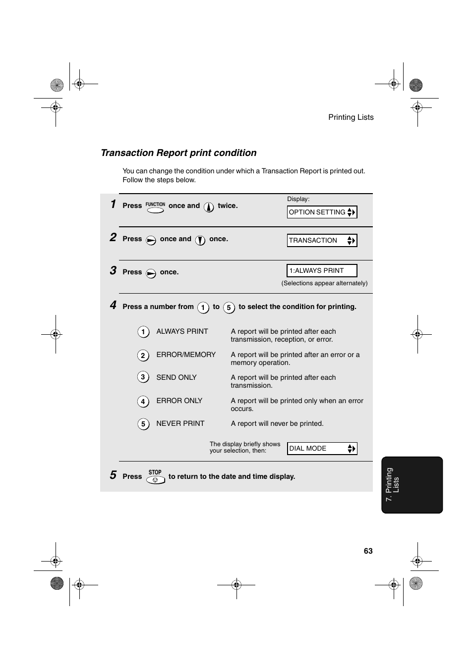 Transaction report print condition | Sharp UX-P100 User Manual | Page 65 / 88