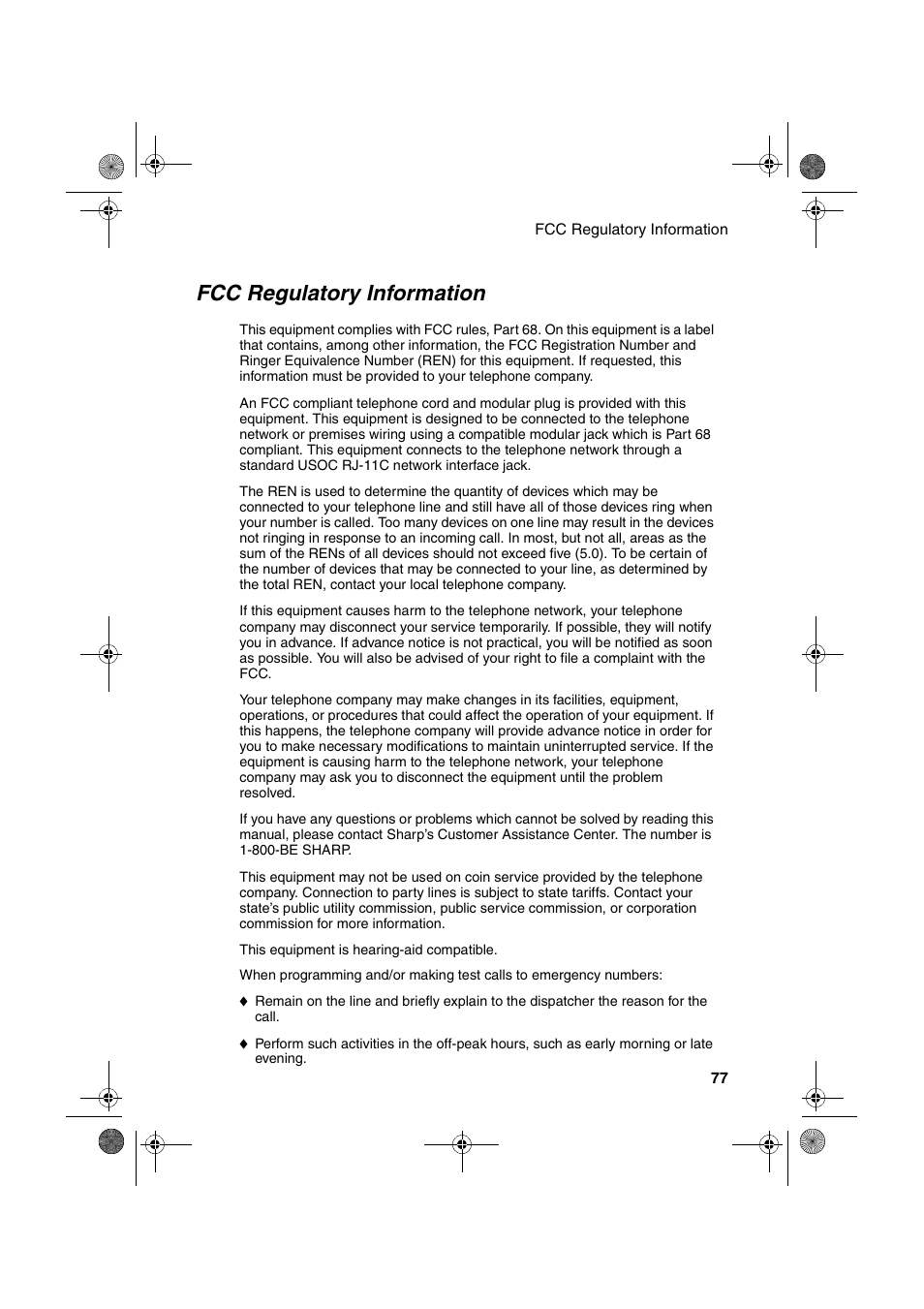 Fcc regulatory information | Sharp UX-P100 User Manual | Page 79 / 88