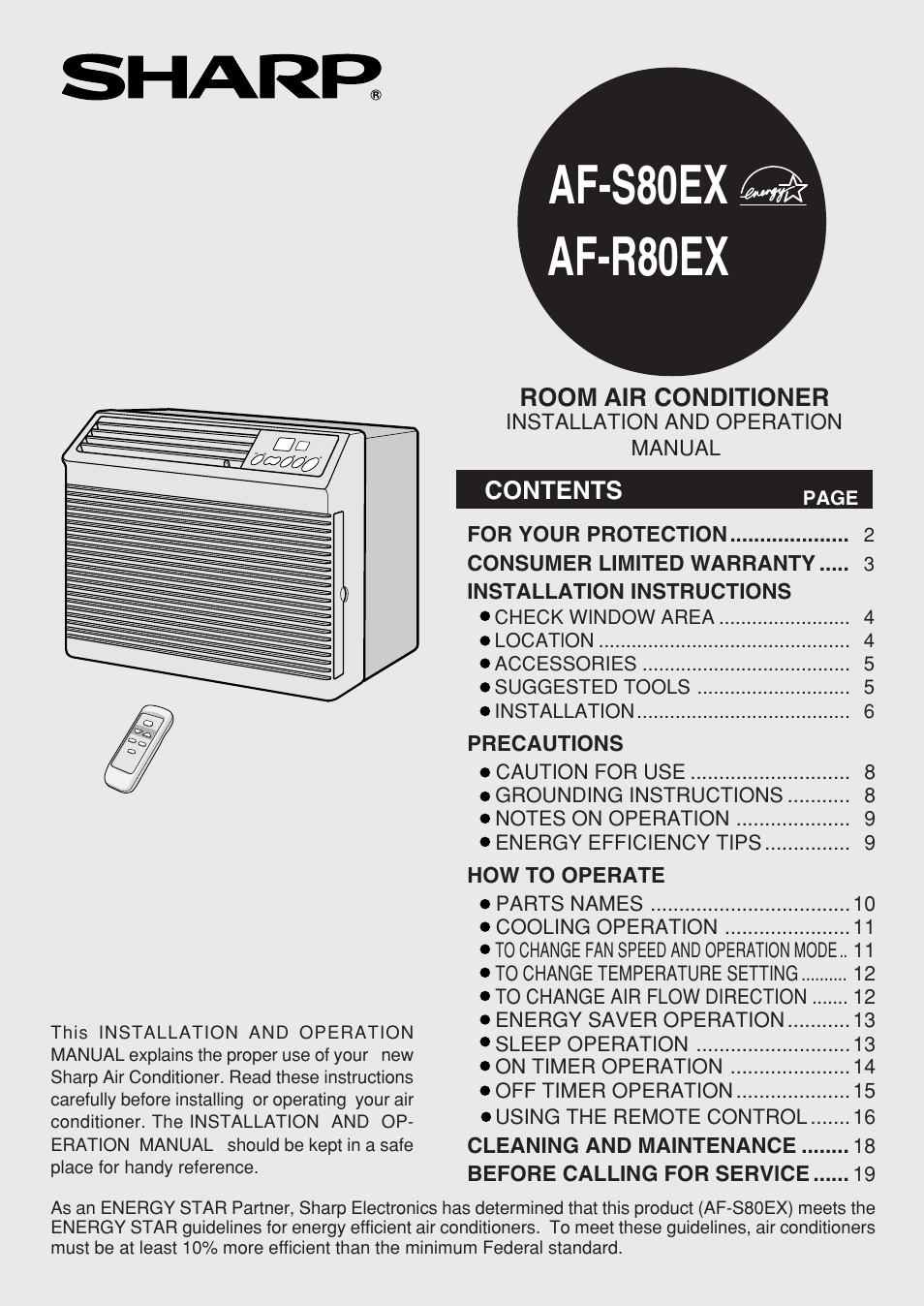 Sharp AF-R80EX User Manual | 20 pages