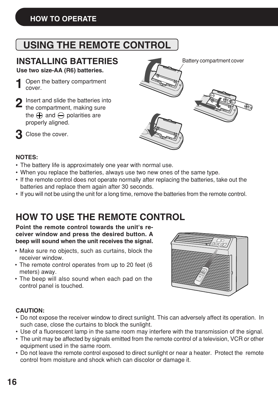 Using the remote control, How to use the remote control, Installing batteries | Sharp AF-R80EX User Manual | Page 16 / 20