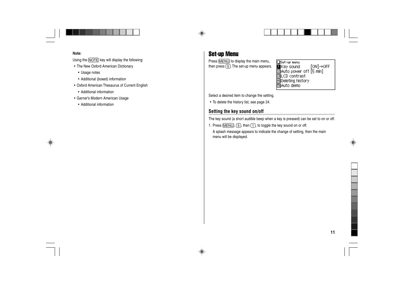 Set-up menu | Sharp Electronic Dictionary PW-E550 User Manual | Page 13 / 56