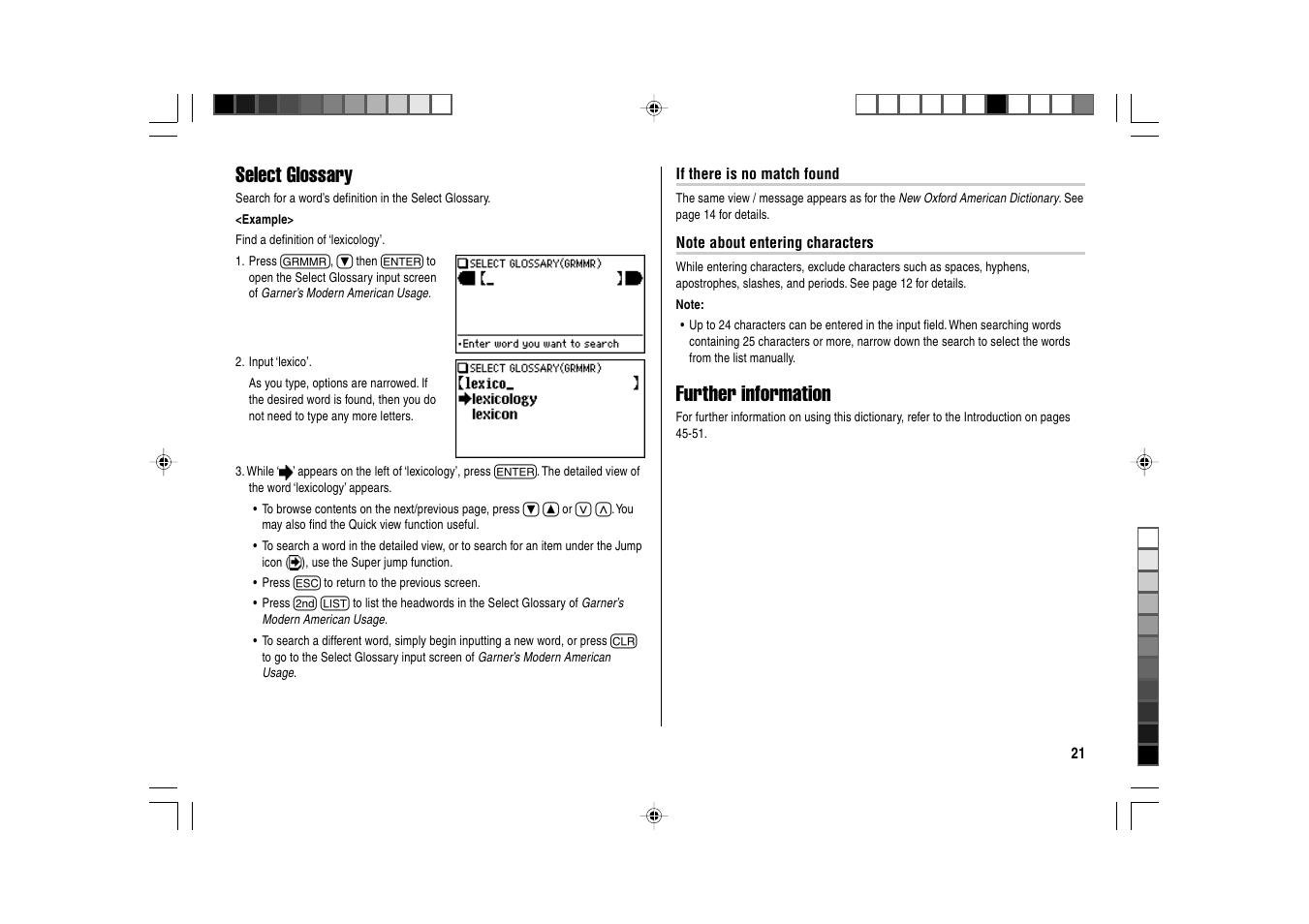 Select glossary, Further information | Sharp Electronic Dictionary PW-E550 User Manual | Page 23 / 56