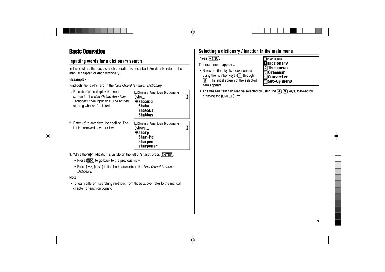 Basic operation | Sharp Electronic Dictionary PW-E550 User Manual | Page 9 / 56