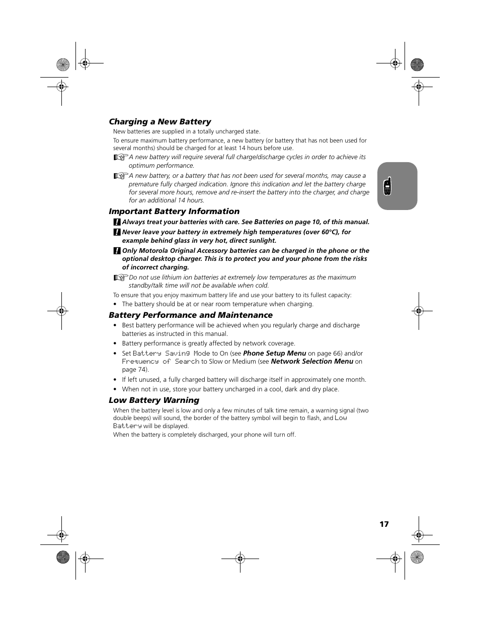 Your battery | Motorola V51 User Manual | Page 23 / 102