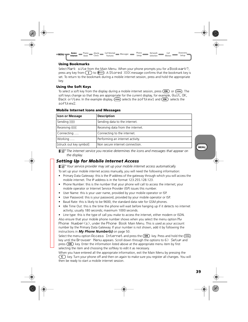 Setting up for mobile internet access | Motorola V51 User Manual | Page 45 / 102