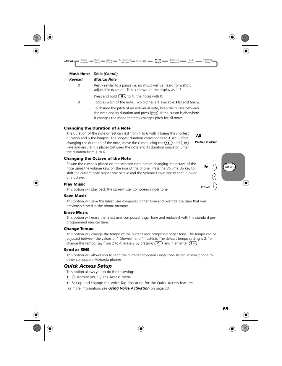 Quick access setup | Motorola V51 User Manual | Page 75 / 102