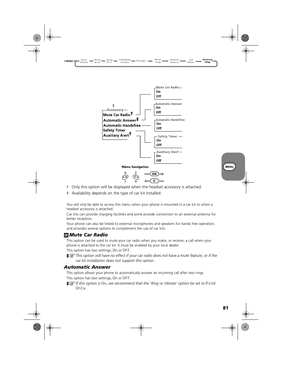 Accessory setup menu | Motorola V51 User Manual | Page 87 / 102