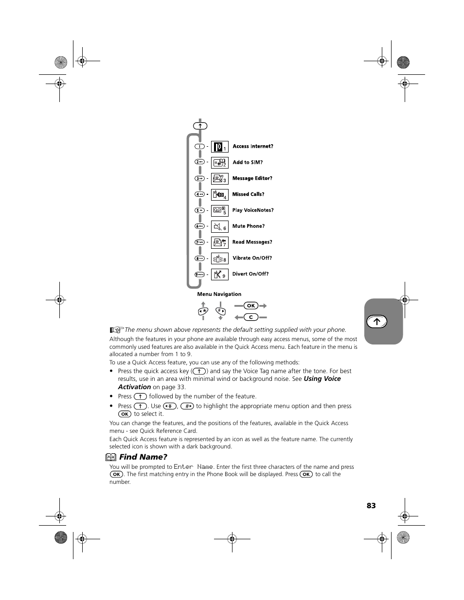 Using the quick access menu | Motorola V51 User Manual | Page 89 / 102