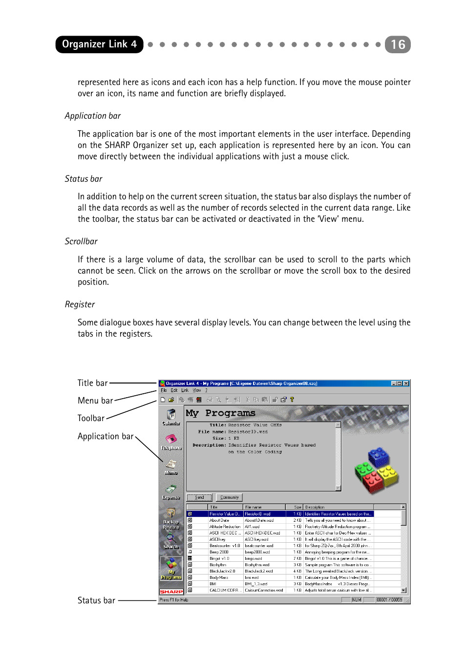 Sharp ORGANIZER Link4 User Manual | Page 16 / 35