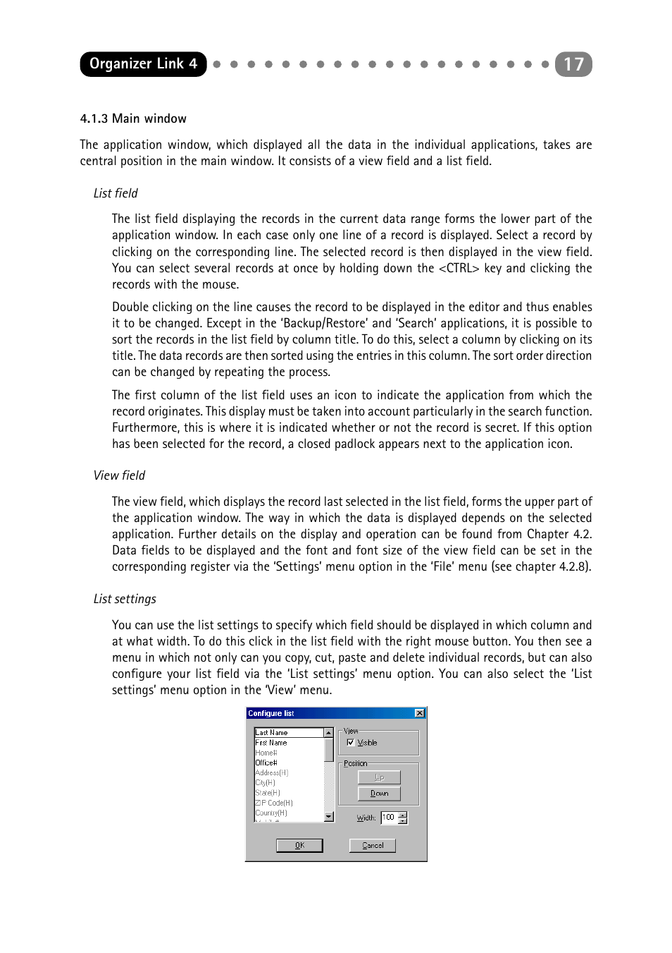 3 main window, Main window | Sharp ORGANIZER Link4 User Manual | Page 17 / 35