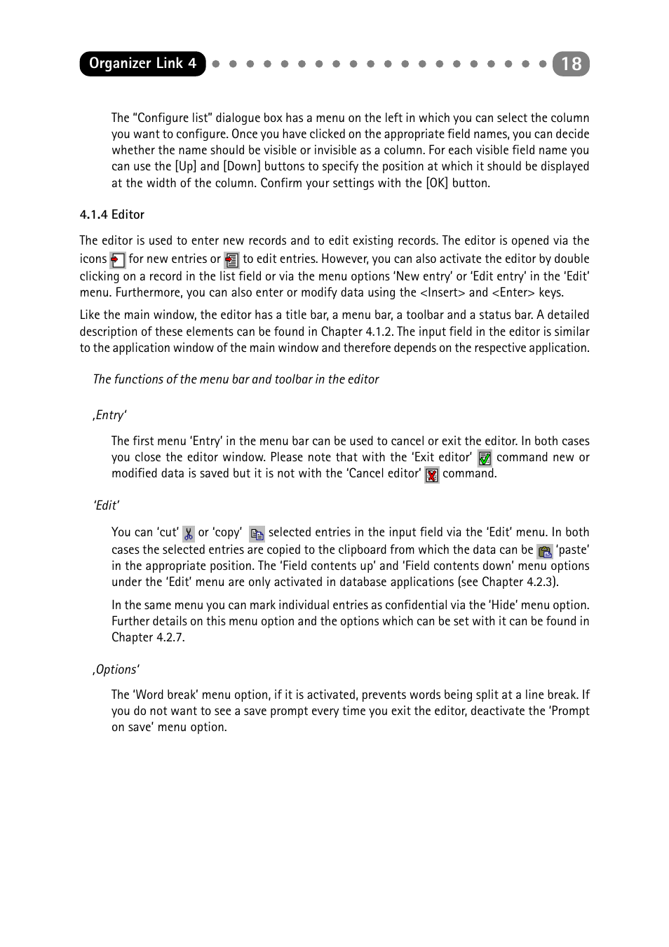 4 editor, Editor | Sharp ORGANIZER Link4 User Manual | Page 18 / 35