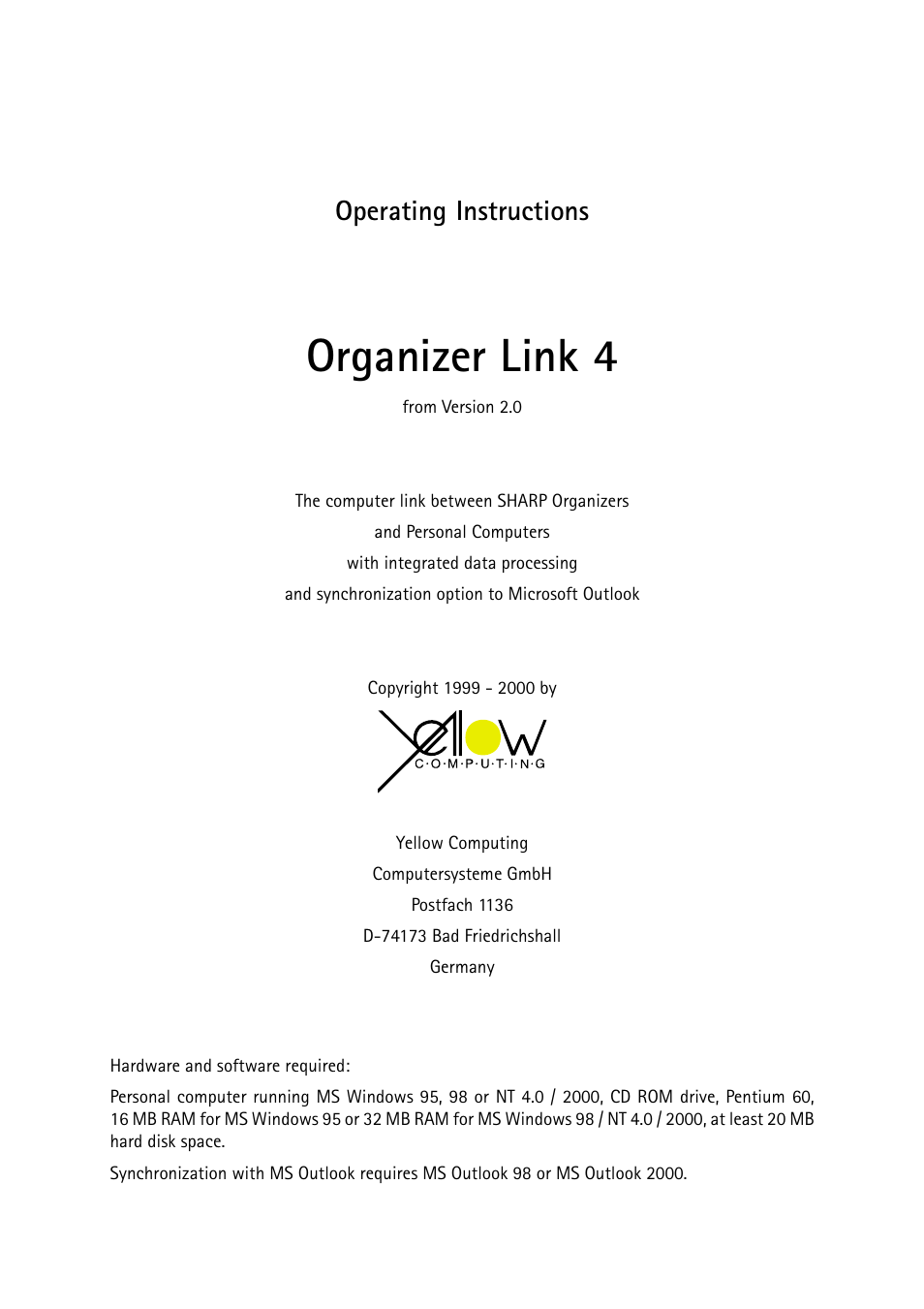 Organizer link 4, Operating instructions | Sharp ORGANIZER Link4 User Manual | Page 2 / 35