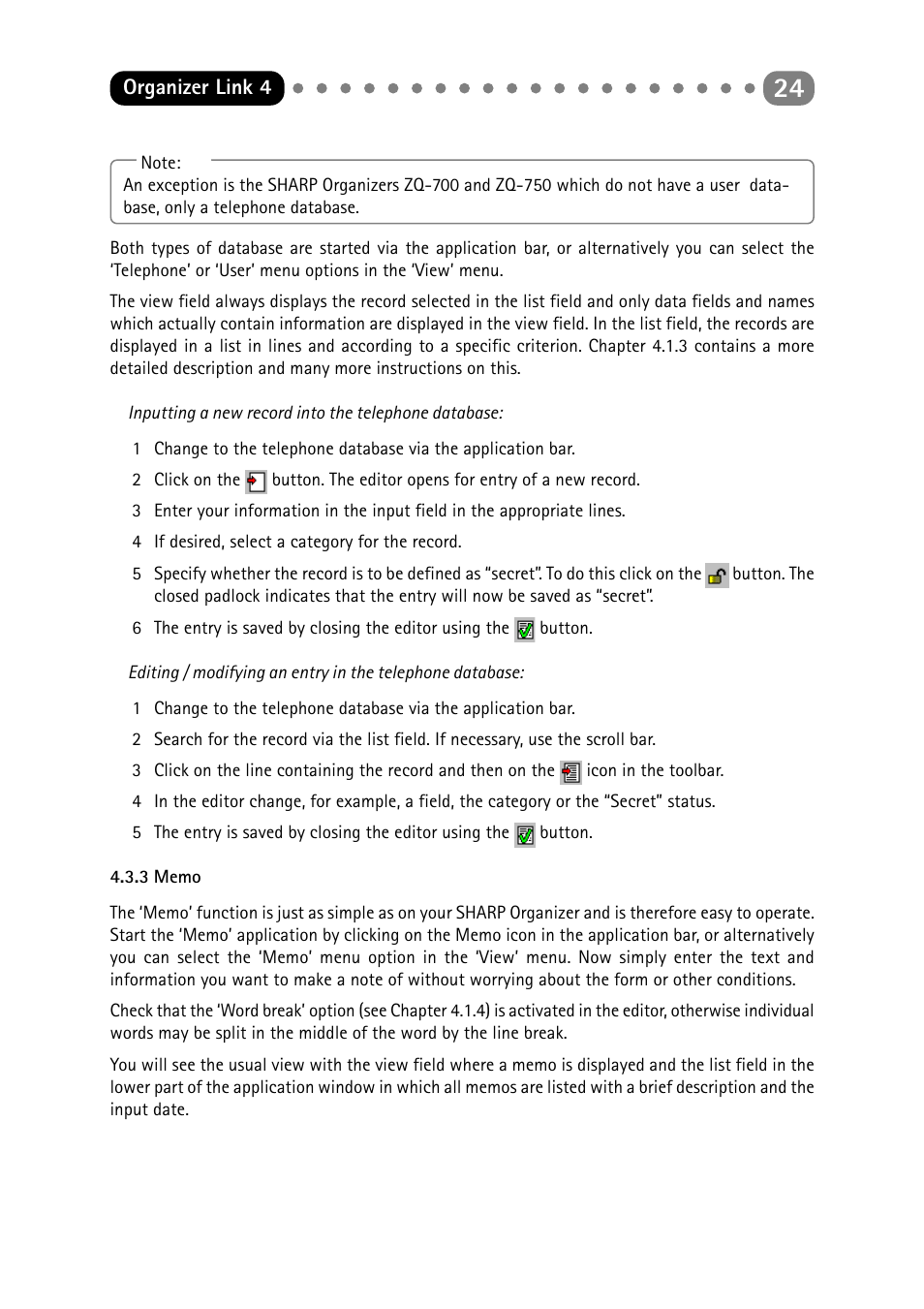 3 memo, Memo | Sharp ORGANIZER Link4 User Manual | Page 24 / 35