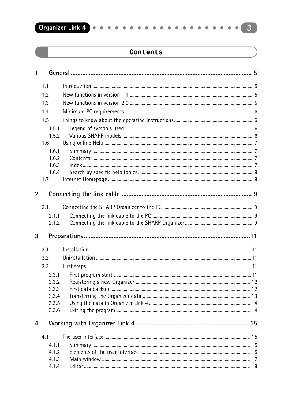 Sharp ORGANIZER Link4 User Manual | Page 3 / 35