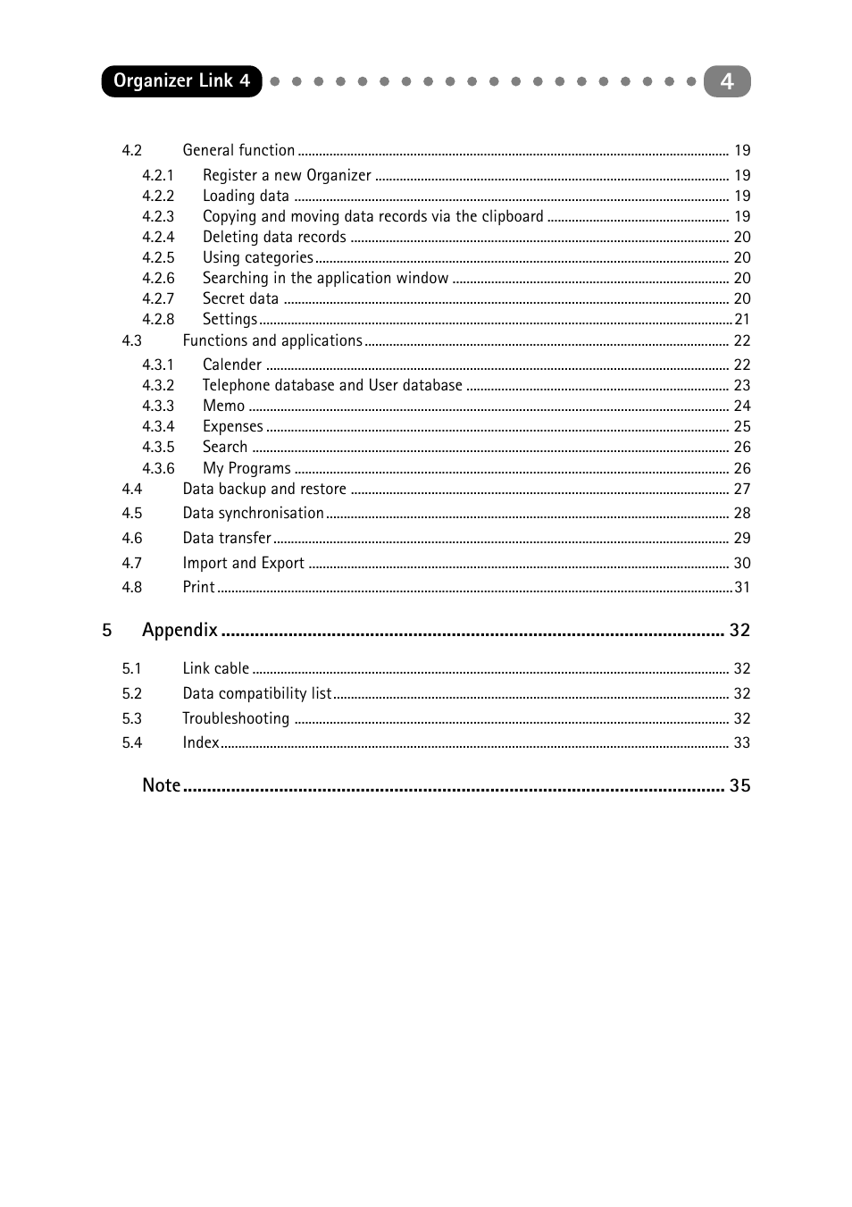 Sharp ORGANIZER Link4 User Manual | Page 4 / 35