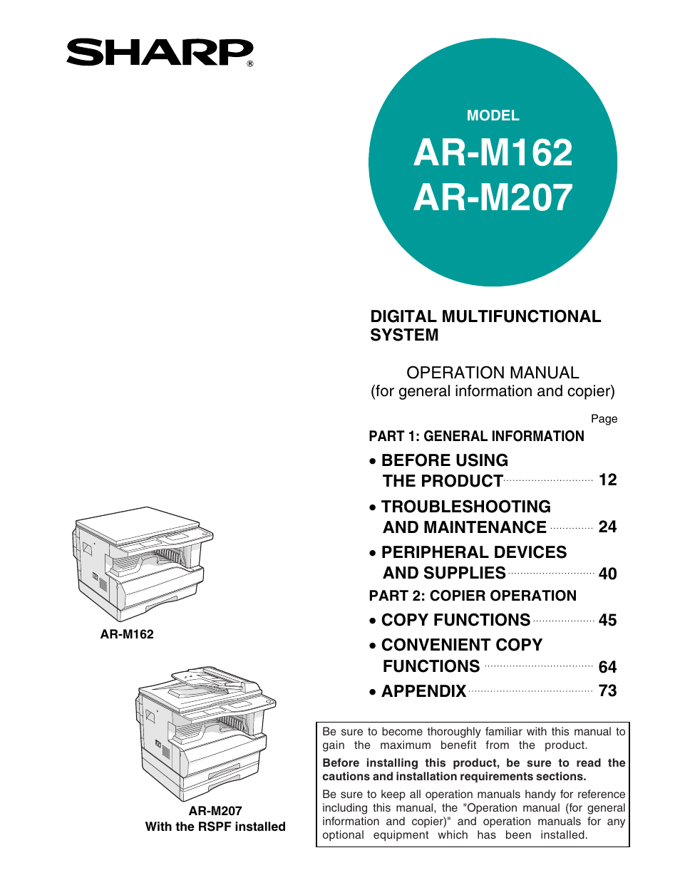 Sharp AR-M162 User Manual | 372 pages