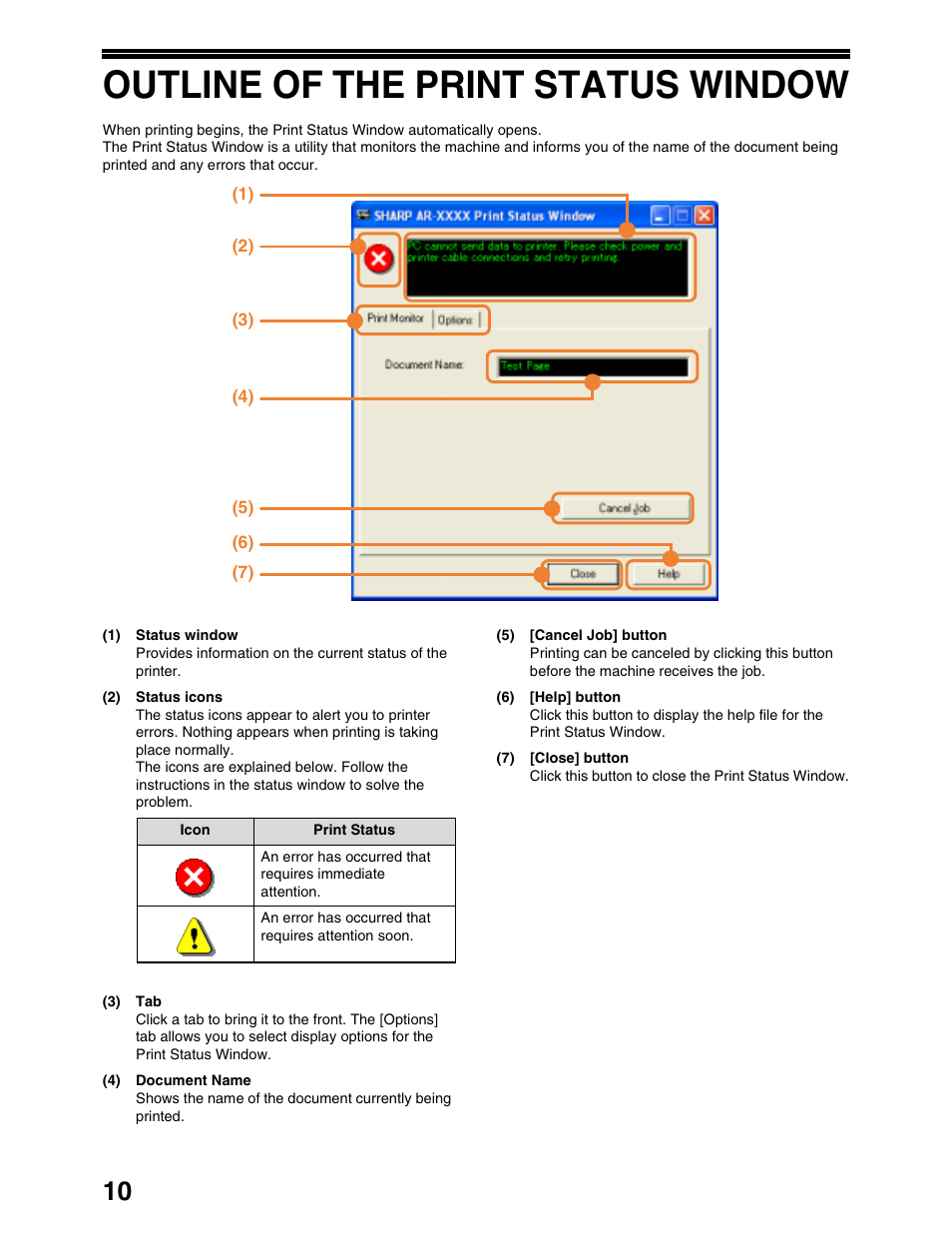 Outline of the print status window | Sharp AR-M162 User Manual | Page 103 / 372