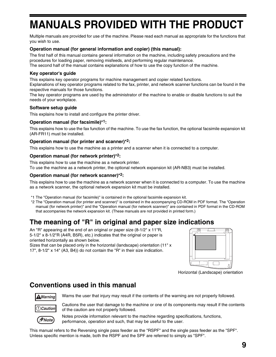 Manuals provided with the product, Conventions used in this manual | Sharp AR-M162 User Manual | Page 11 / 372