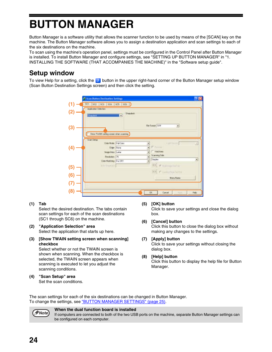 Button manager, Setup window | Sharp AR-M162 User Manual | Page 117 / 372