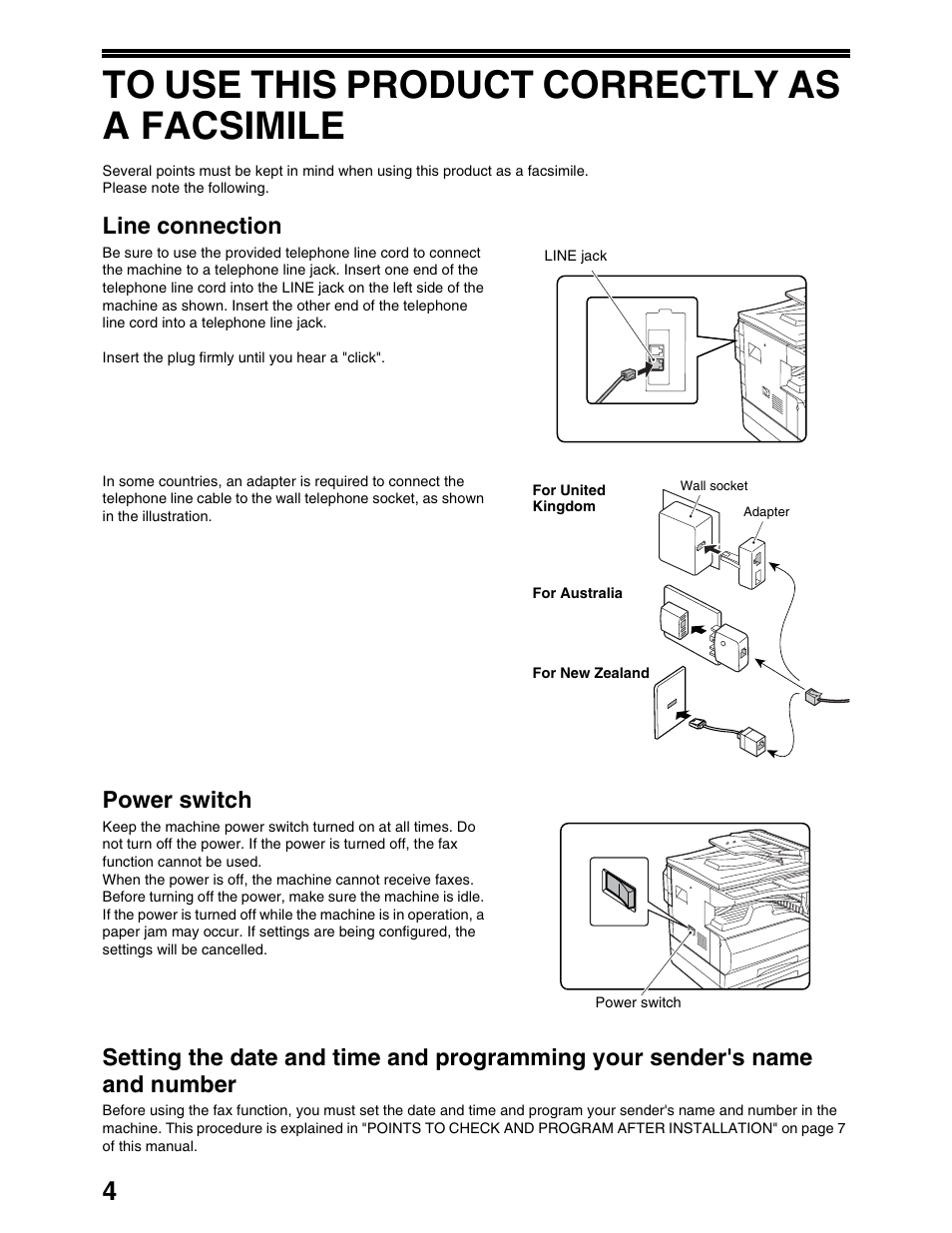 Line connection, Power switch | Sharp AR-M162 User Manual | Page 133 / 372
