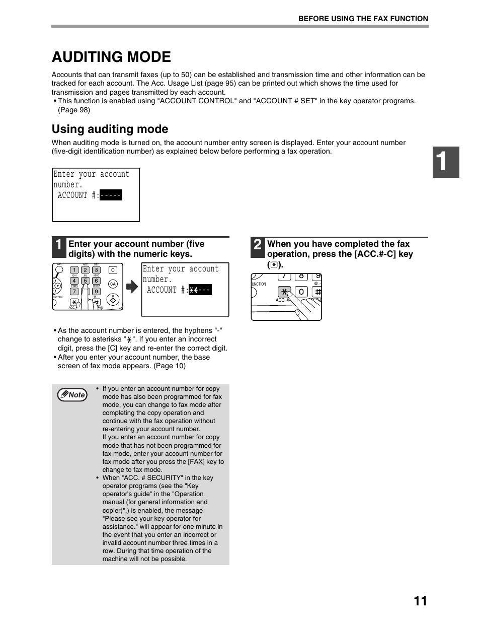 Auditing mode, Using auditing mode, Enter your account number. account | Sharp AR-M162 User Manual | Page 140 / 372