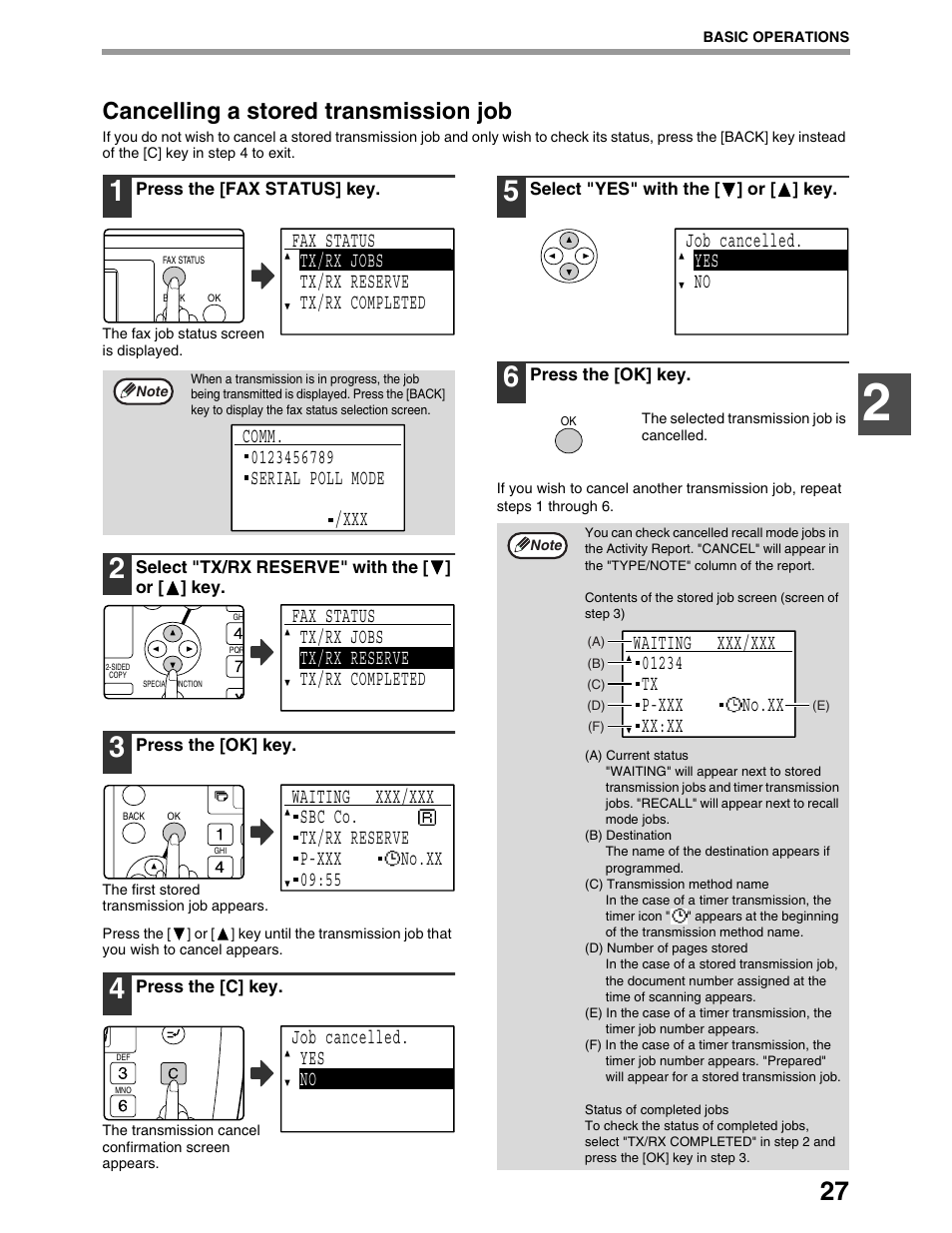 Cancelling a stored transmission job, Job cancelled. yes no | Sharp AR-M162 User Manual | Page 156 / 372