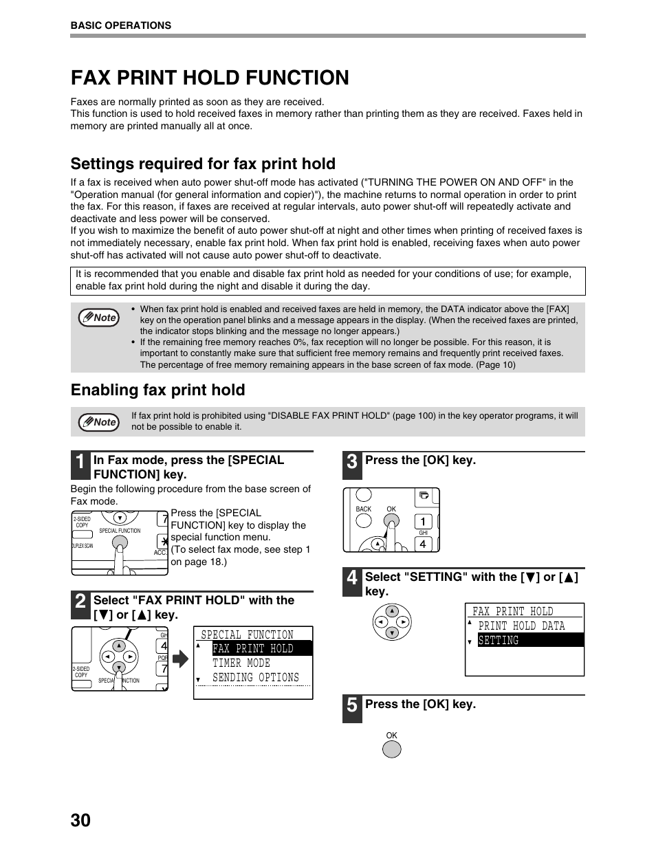 Fax print hold function, Settings required for fax print hold, Enabling fax print hold | Fax print hold print hold data setting | Sharp AR-M162 User Manual | Page 159 / 372