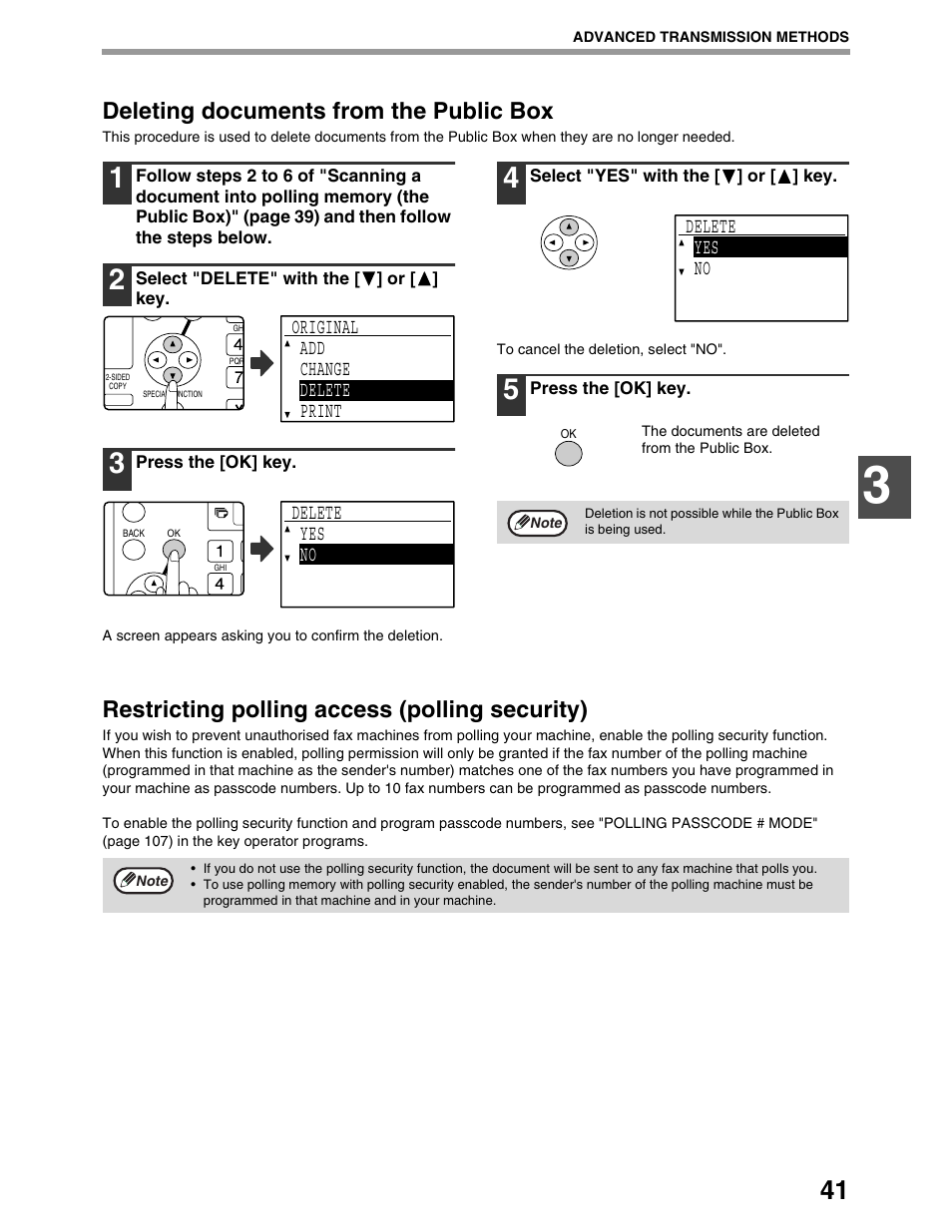 Deleting documents from the public box, Restricting polling access (polling security) | Sharp AR-M162 User Manual | Page 170 / 372