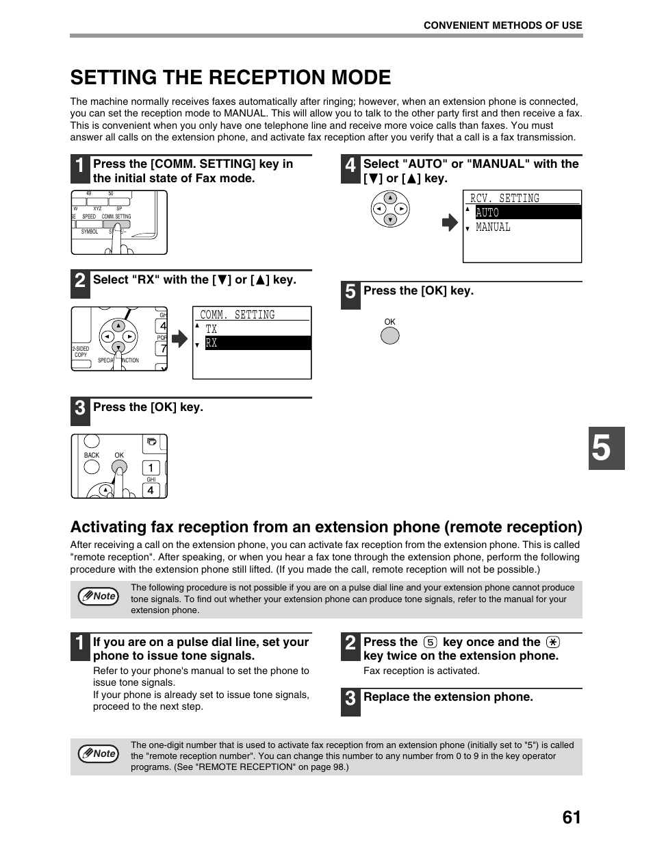 Setting the reception mode, Comm. setting tx rx, Rcv. setting auto manual | Sharp AR-M162 User Manual | Page 190 / 372