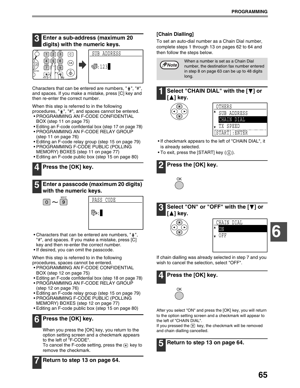 Sub address :123, Pass code, Chain dial on off | Sharp AR-M162 User Manual | Page 194 / 372