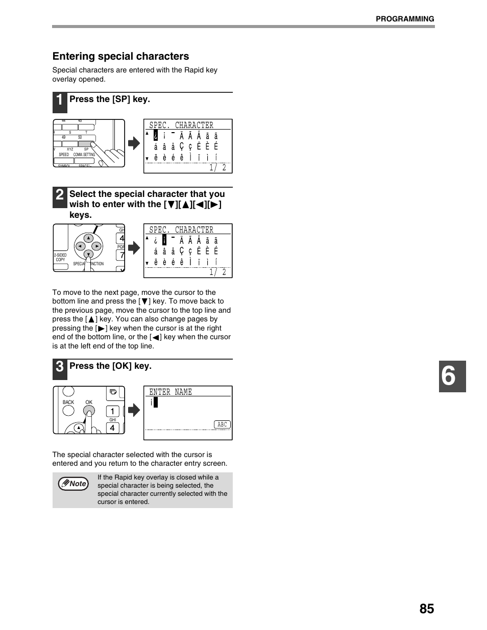 Spec. character 1/ 2, Enter name, Entering special characters | Sharp AR-M162 User Manual | Page 214 / 372
